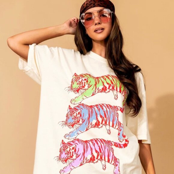Dressed in LALA Tops - LaLa Graphic Tiger Tee, Size S/M